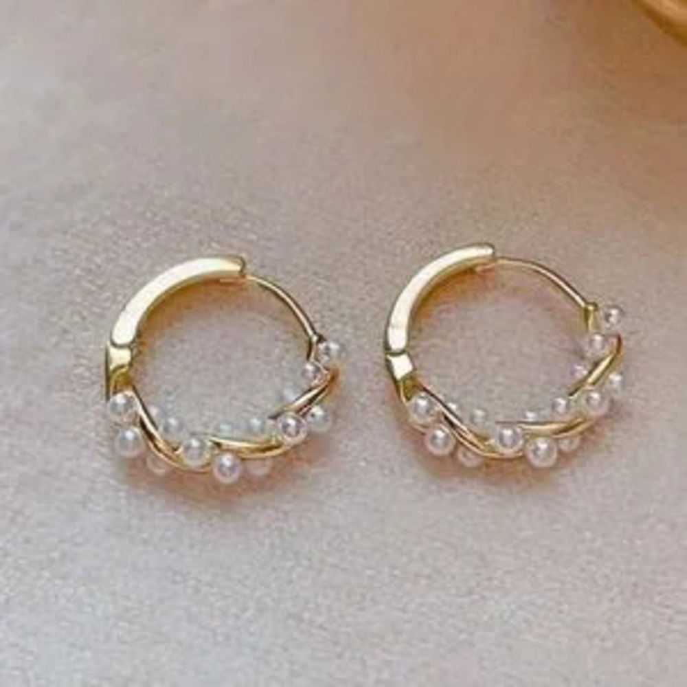 Elegant Gold Plated Hoop Earrings with Pearl Inlays